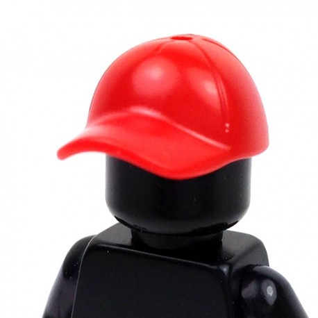 Lego New Red Minifigure Headgear Baseball Cap Short Curved Bill with Seams 