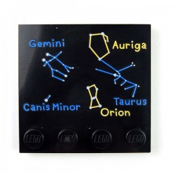 Black Tile 4x4 with Gemini, Auriga, Canis Minor, Taurus and Orion Constellations