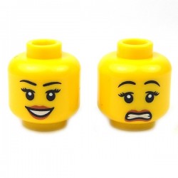 Yellow Head Dual Sided Female Peach Lips, Open Mouth Smile / Scared