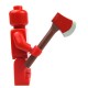 Reddish Brown Minifig, Utensil Axe with Red Head and Silver Blade ﻿