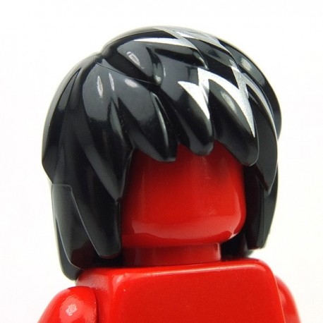 Lego Accessoires Minifig Cheveux avec des Zigzags argents (Noir) (La Petite Brique)