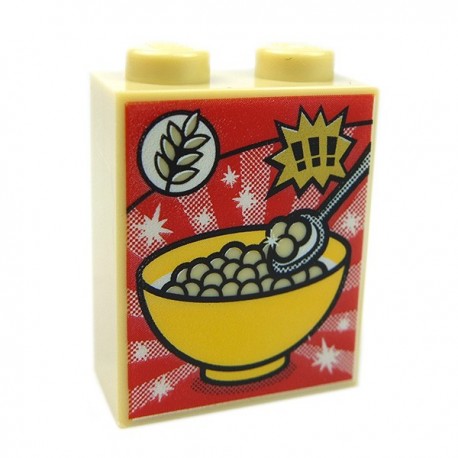 Tan Brick 1 x 2 x 2 Cereal Bowl, Wheat & Exclamation Marks Cereal Box 