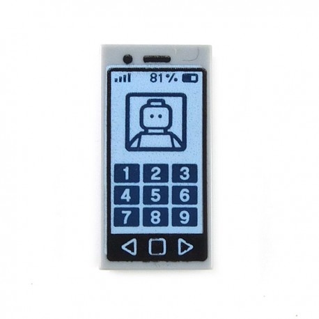 Light Bluish Gray Tile 1 x 2 with Cell Phone with 81% & Minifig on Screen