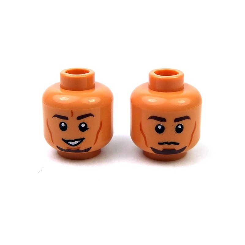 Lego New Light Flesh Minifigure Head Dual Sided Dark Brown Eyebrows Dark Orange