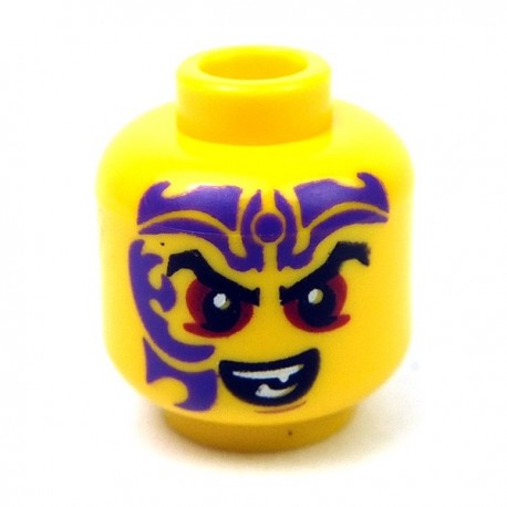 Yellow Minifig, Head, Dark Red Eyes, Dark Purple Tattoo, Evil Smile