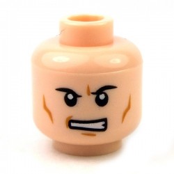 Light Flesh Minifig, Head Male Black Angry Eyebrows, Determined Mouth with Teeth