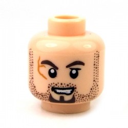 Light Flesh Minifig, Head Scrum Brown Stubble & Goatee, Scar on Right Eye