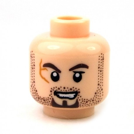 Light Flesh Minifig, Head Scrum Brown Stubble & Goatee, Scar on Right Eye