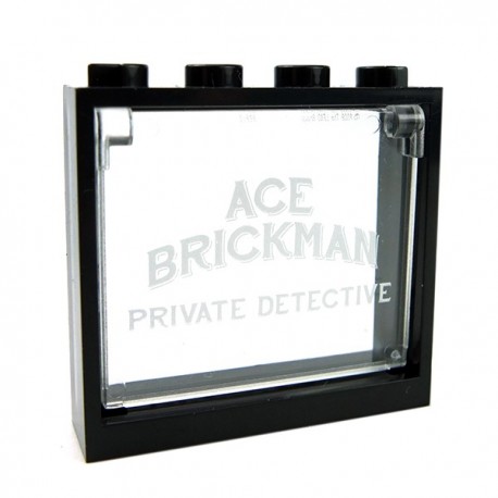 Glass for Window 1x4x3 - ACE BRICKMAN PRIVATE DETECTIVE﻿﻿ + Black Frame﻿﻿