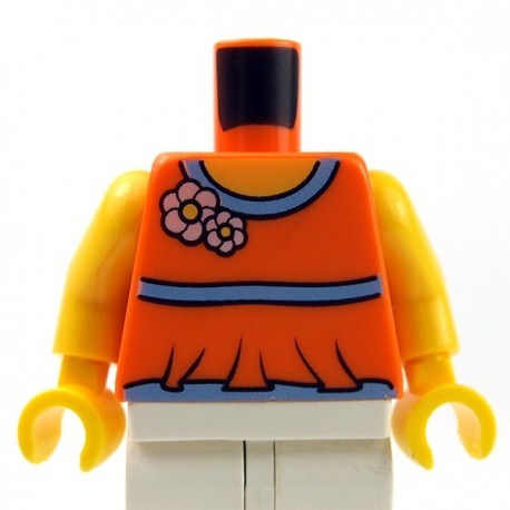 NEW Lego City FEMALE MINIFIG Girl w/Gold Purple Flower Torso Brown