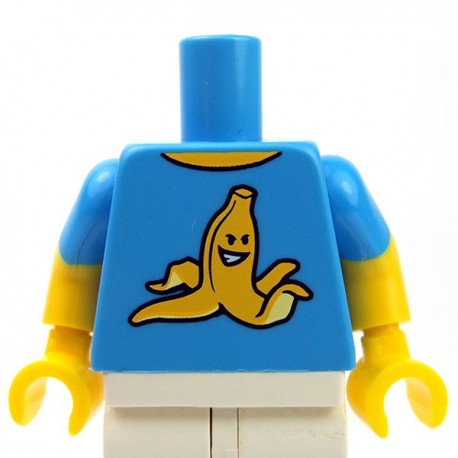 LEGO - Dark Azure Torso T-shirt with Yellow Grinning Banana Peel, Yellow Arms with Dark Azure Short Sleeves﻿