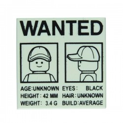 Lego - White Tile 2x2 - 'WANTED' Minifig Front & Side Mugshots Poster