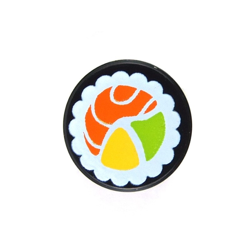 Lego 2x Tile round decorated 1x1 food sushi Maki roll fish noir 98138pb038 NEUF