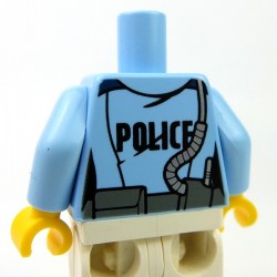 Lego Accessoires Minifig - Torse - Police cravate, radio, insigne (Bright Light Blue)