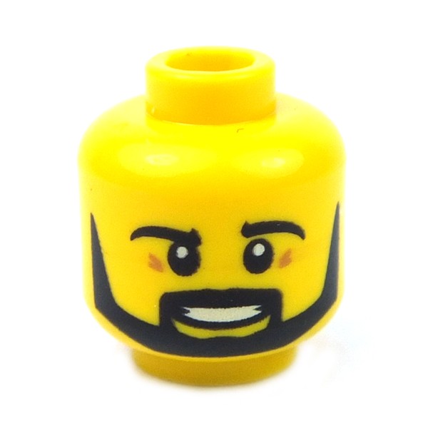 LEGO Minifigure Head YELLOW Male Beard Black Angular Pupils Smile Teeth 
