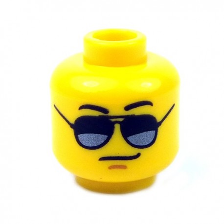 LEGO Minifigure Head YELLOW Male Glasses Black Silver Sunglasses Black Eyebrows