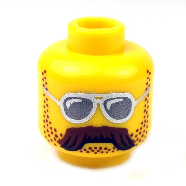 Lego Accessories Yellow Minifig Head Sunglasses Moustache Brown Bushy Stubble