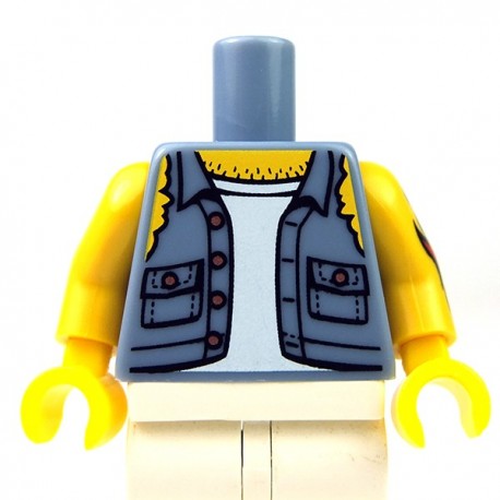 Lego - ﻿Sand Blue Torso Shirt Torn Off Sleeves, Jolly Roger Back, Arm with Tattoo Left