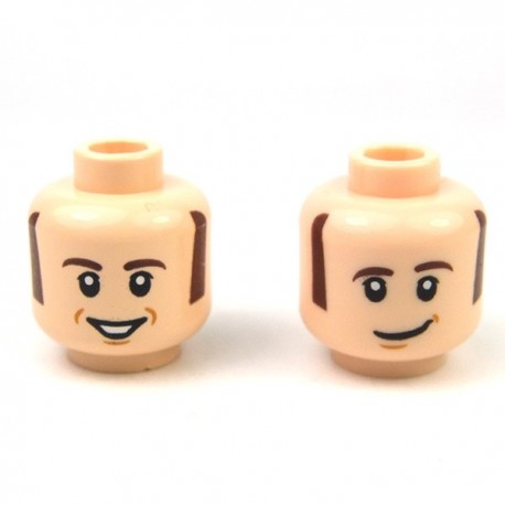 LEGO Minifigure Light Flesh HEAD Male Brown Bushy Moustache Eyebrows White Pupil