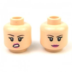 Lego - Light Flesh Minifig, Head Dual Sided Female, Closed Mouth Smile / Open Mouth Lip Raised 