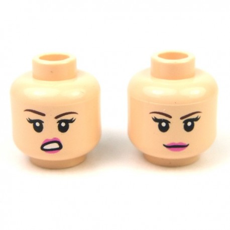 Lego - Light Flesh Minifig, Head Dual Sided Female, Closed Mouth Smile / Open Mouth Lip Raised 