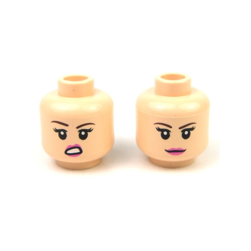 Lego New Light Flesh Minifigure Head Dual Sided Eyebrows Black Stubble Smiling 