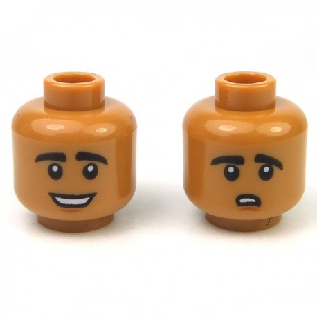 Lego New Medium Dark Flesh Minifigure Head Dual Sided Black Moustache and Goatee