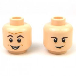 LEGO Minifigure Head MEDIUM DARK FLESH Male Brown Cheek Lines Wide Grin