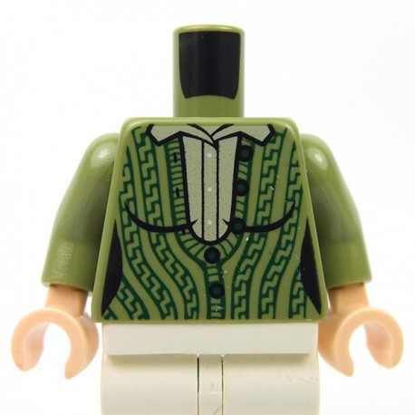 Lego - ﻿Olive Green Torso Female Outline, Green Cabled Cardigan Sweater with Collared Shirt