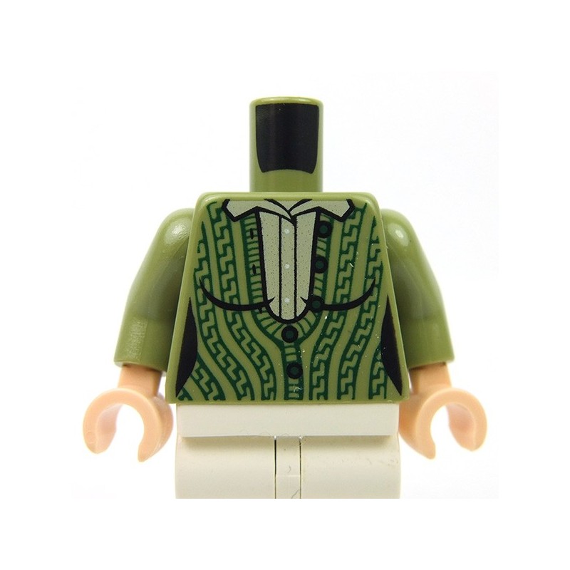 Lego Acessories Minifig Olive Green Torso Female Outline, Green Cabled  Cardigan Sweater with Collared Shirt