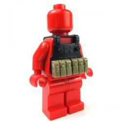 W256 Dark Tan BS15 Tactical Army Vest compatible with toy brick minifigures 