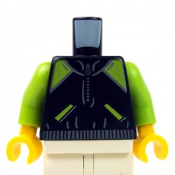 Lego Minifig - Torse - Veste noire, fermeture éclair, poches