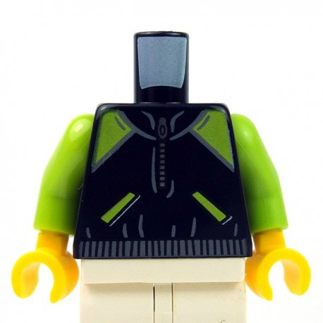 Lego Minifig - Torse - Veste noire, fermeture éclair, poches