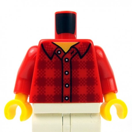Lego Minifig - Torse - Chemise à carreaux , 5 boutons (Rouge)