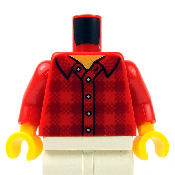 x1 LEGO Minifigure Torso Red Plaid Flannel Shirt 5 Buttons with Collar 