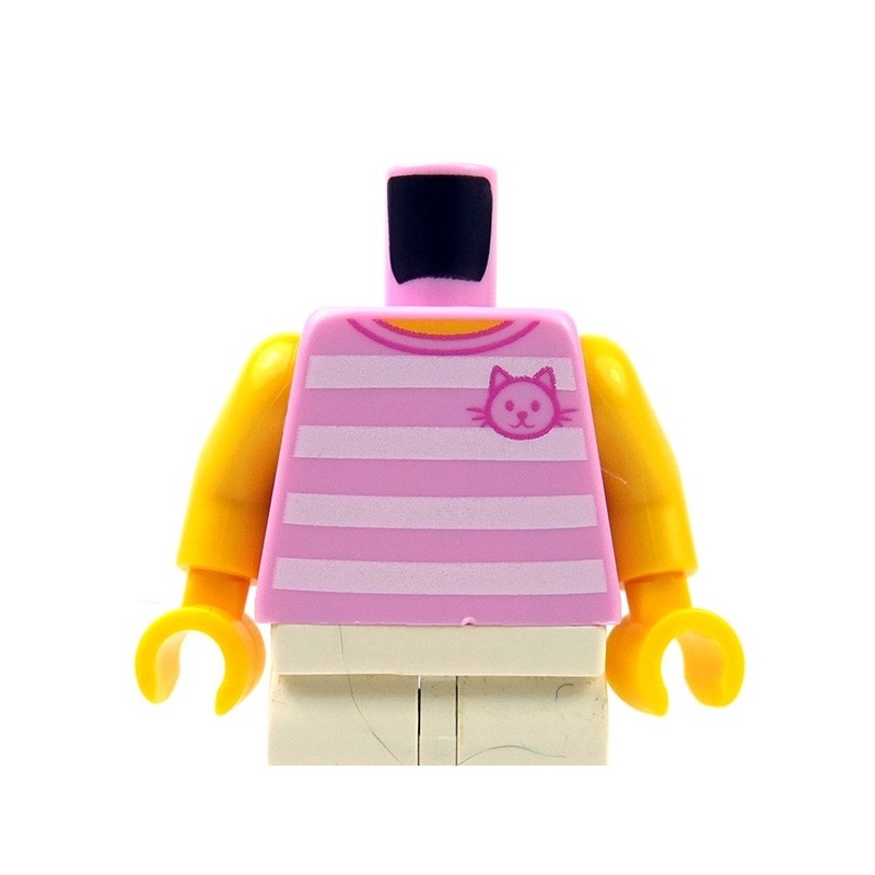 1x NEW Genuine LEGO Female Minifig Torso Pink Striped Tank Top Floral Necklace 