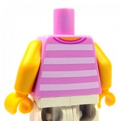 Lego Minifig - Torse - T-shirt rayé avec une tête de chat (Bright Pink)
