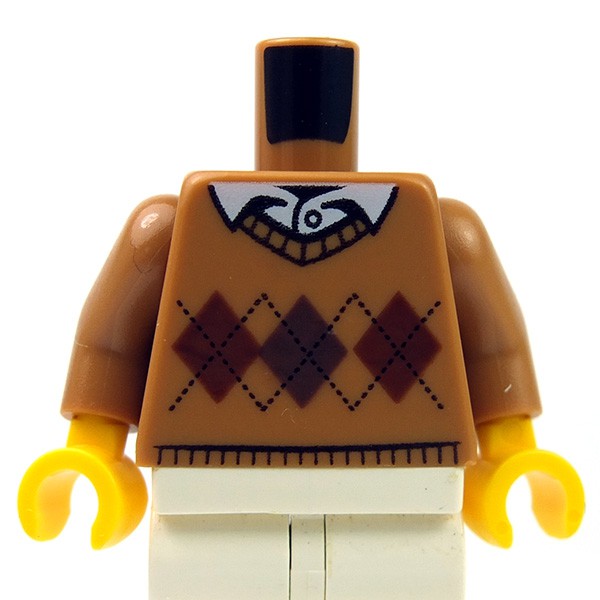 Lego New Minifigure Torso Fair Isle Sweater Front Back White Shirt Collar Piece