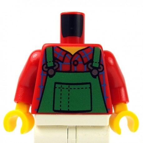 Lego Minifig - Torse - Salopette Vere, chemise, large encolure (Rouge)