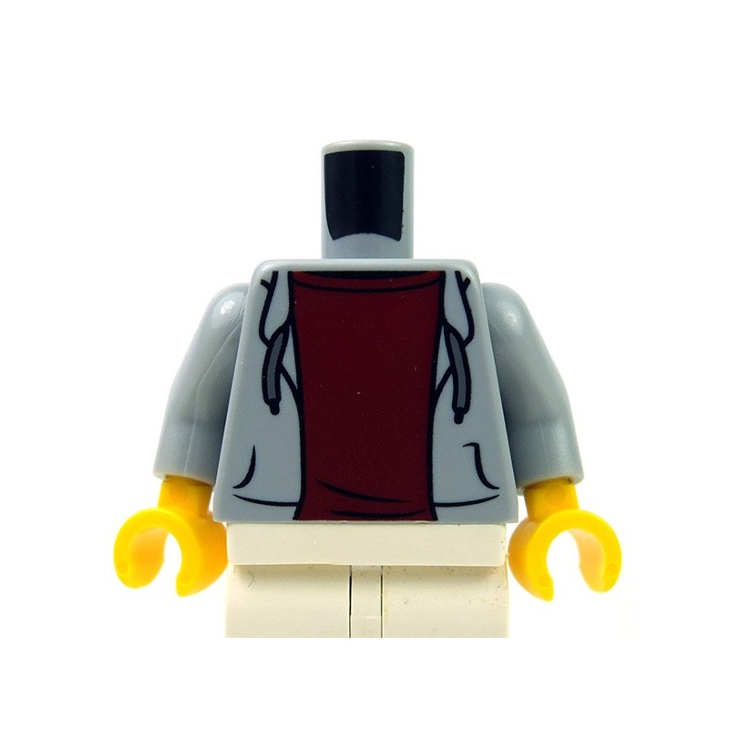 LEGO NEW LIGHT BLUISH GREY MINIFIGURE TORSO HOODIE DARK RED UNDERSHIRT BOY PIECE 
