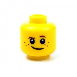 Lego - Yellow Minifig, Head Brown Eyebrows, Raised Left Eyebrow, Freckles, Crooked Smile﻿