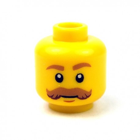 Lego New Yellow Minifigure Head Mustache Brown Bushy Curled Brown Eyebrows