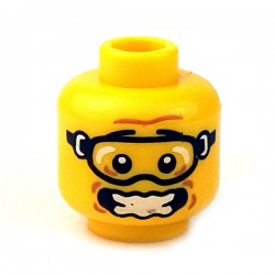 Lego - Yellow Minifig, Head Glasses with Skydiver Goggles, Open Mouth & Scared