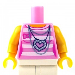 Lego - ﻿Bright Pink Torso White Stripes with Silver Chains & Heart Necklace