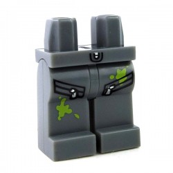 Lego - Dark Bluish Gray Hips & Legs with Pockets with Zippers & Lime Paint Splotches