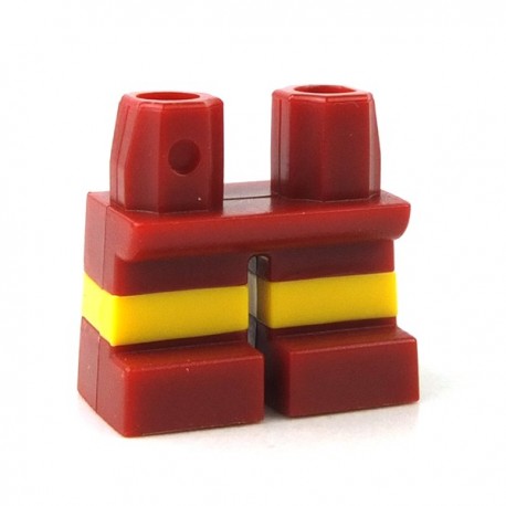 Lego - Dark Red Legs Short with Horizontal Yellow Stripes