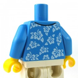 LEGO - Dark Azure Torso Hawaiian Shirt Open with White Flowers over White Undershirt