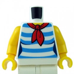 LEGO - White Torso Female Shirt with Red Scarf & 5 Dark Azure Stripes