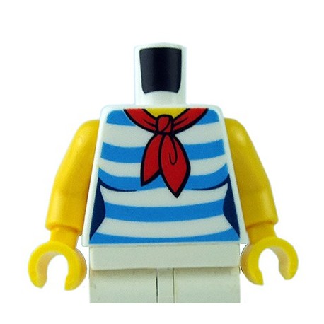 LEGO - White Torso Female Shirt with Red Scarf & 5 Dark Azure Stripes