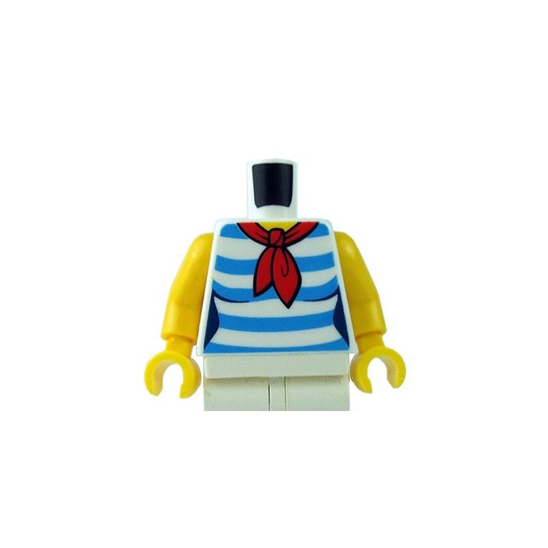 Lego New White Minifigure Torso Shirt Black Stripes Medium Blue Overalls Pattern 